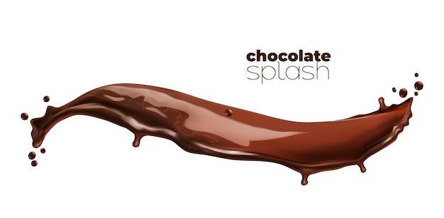 Vector chocolate or cocoa milk wave splash with droplets