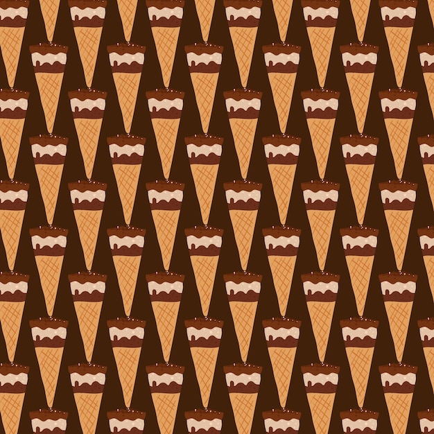 Chocolate cone ice cream seamless pattern