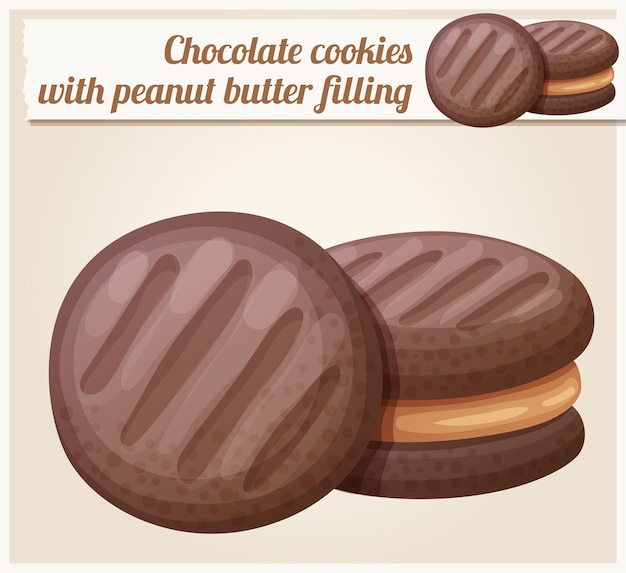 Chocolate cookie with peanut butter filling illustration