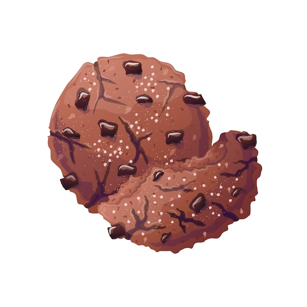 Vector chocolate cookies vector crunchy dessert with pieces of chocolate vector illustration in cartoon