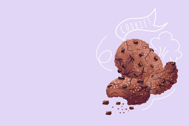 Vector chocolate cookiesdoodlevector crunchy dessert with chocolate piecesvector illustration