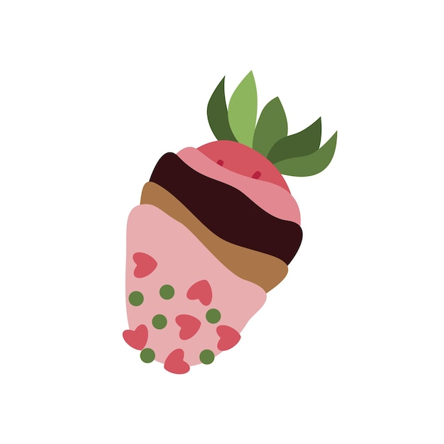 Chocolate covered strawberry Pink glazed strawberries Flat cartoon vector