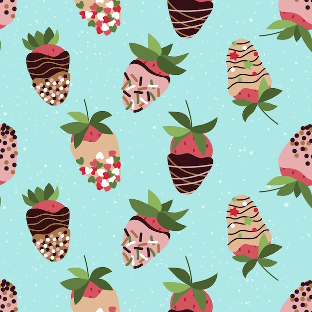 Chocolate covered strawberry repeat seamless pattern with strawberry in chocolate glaze