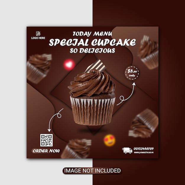 Design di cupcake al cioccolato o design di post sui social media vettore premium