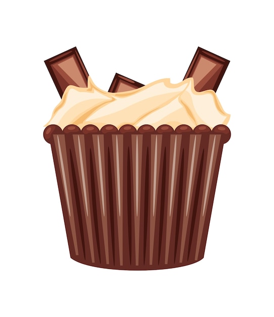 Vector chocolate cupcake dessert icon isolated white background