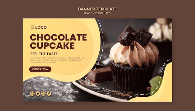 Chocolate cupcake food banner template