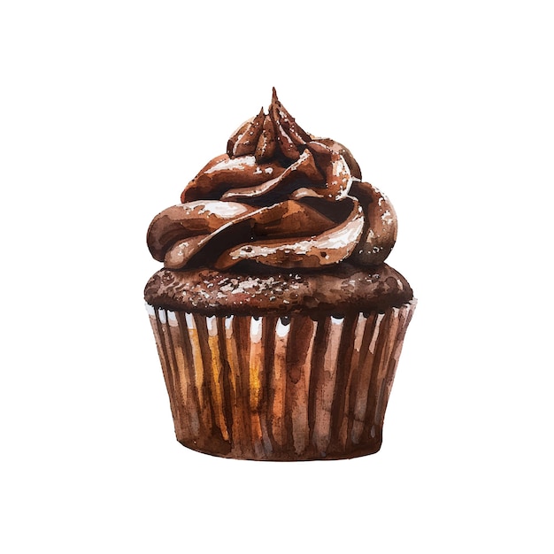 chocolate cupcake vector illustration in watercolor style