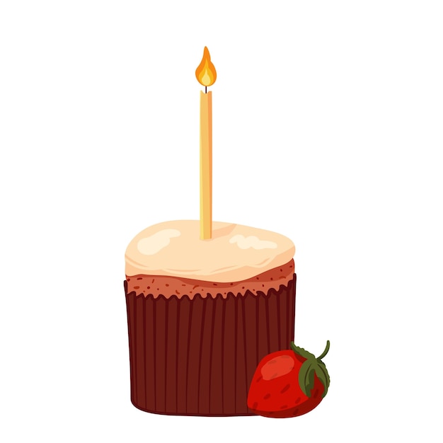 Vector chocolate cupcake with a cream cap food illustration