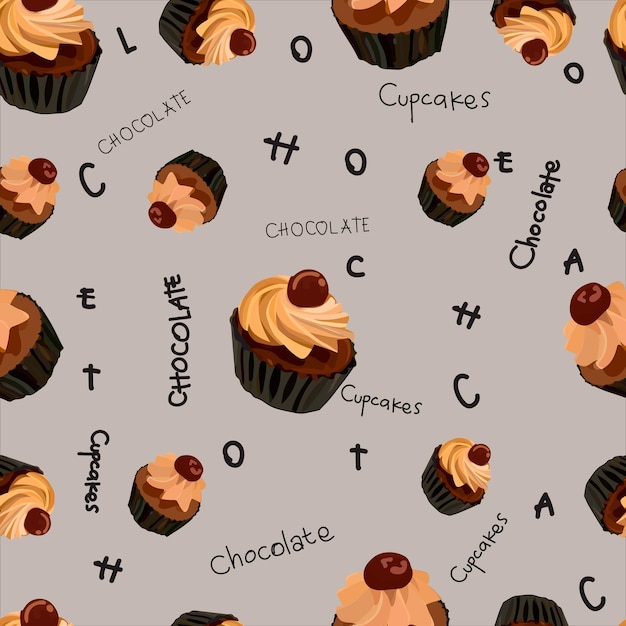 chocolate cupcakes seamless pattern
