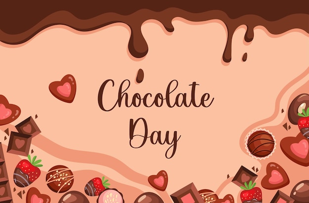 Вектор Шоколадный день баннер, фон со сладостями и шоколадом.