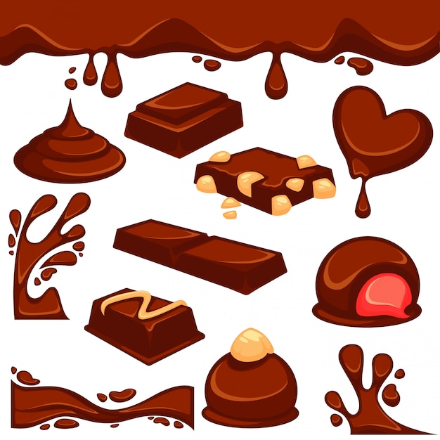 Chocolate dessert and candy vector icons