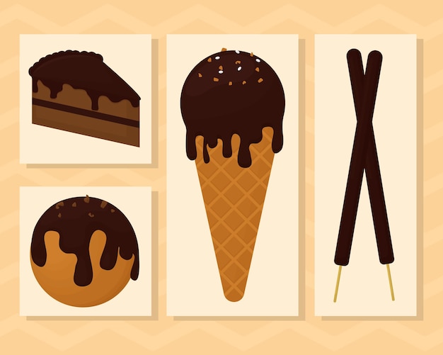 Chocolate desserts icon set