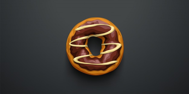 Vector chocolate donut on dark top view