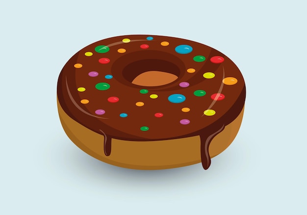 Chocolate donut decorated with colorful sprinkles isolated on white background.