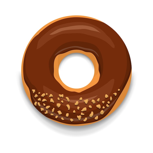 Иконка шоколадного пончика в мультяшном стиле на белом фоне
