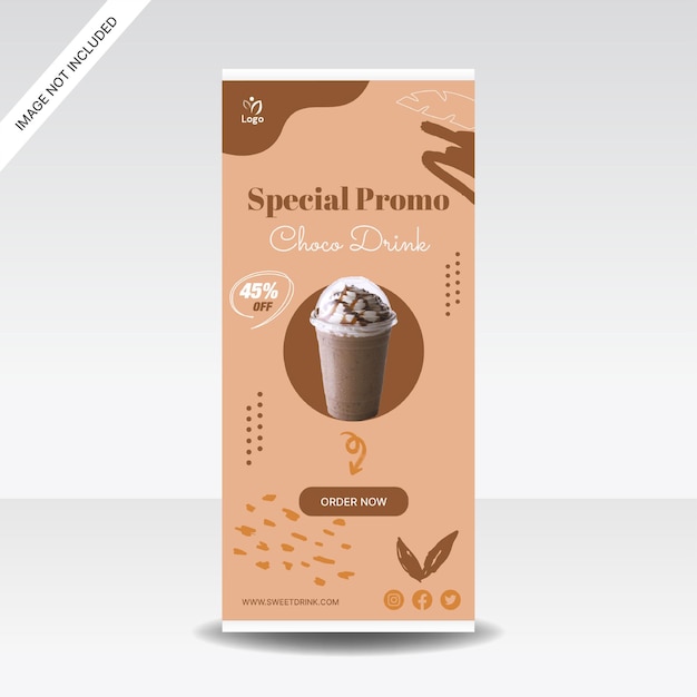 Chocolate drink roll up banner winkel promotie ontwerp sjabloon
