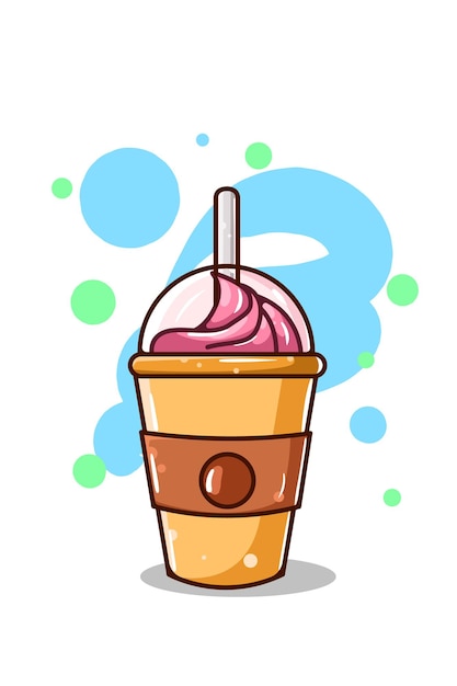 A chocolate drink with ice cream on the top cartoon illustration