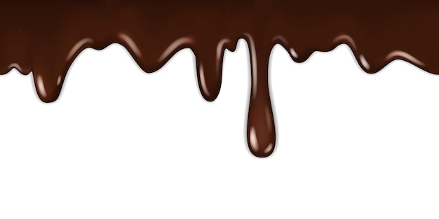 Gocciolamento di cioccolato gourmet delizioso cacao cornice liquida che cucina sciroppo caldo gustoso cioccolatini fusi amari con gocce isolate illustrazione realistica del vettore del bordo orizzontale