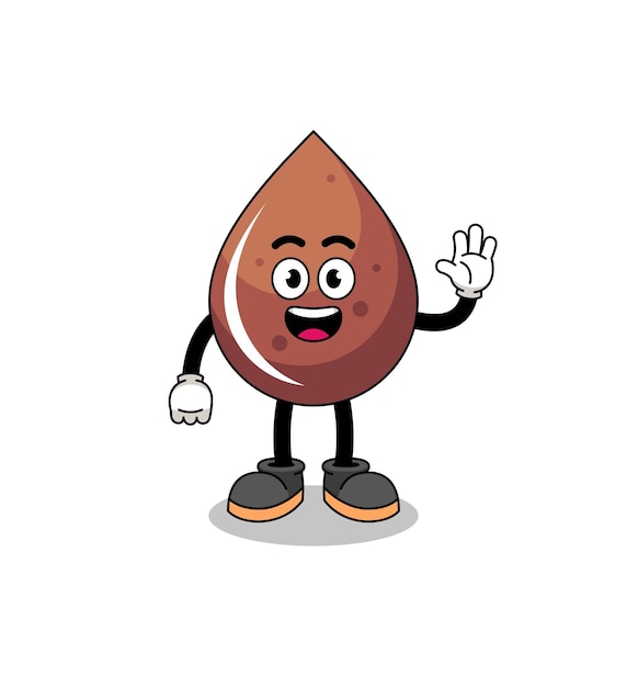 Chocolate drop cartoon doing wave hand gesture