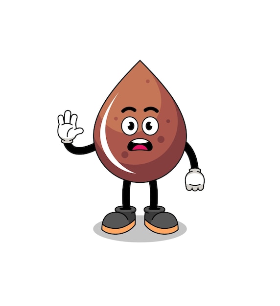 Chocolate drop cartoon illustration doing stop hand