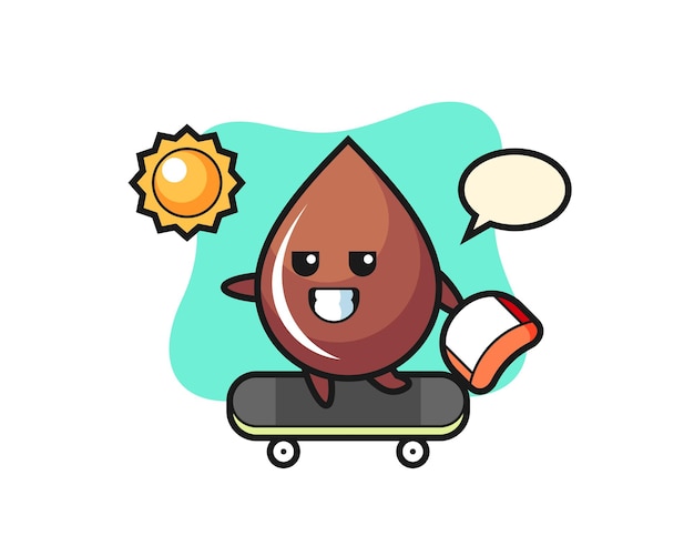 Chocolate drop character illustration ride a skateboard, cute style design for t shirt, sticker, logo element