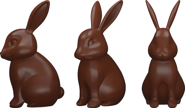 Vector chocolate easter bunny isolated 3d chocolate rabbit