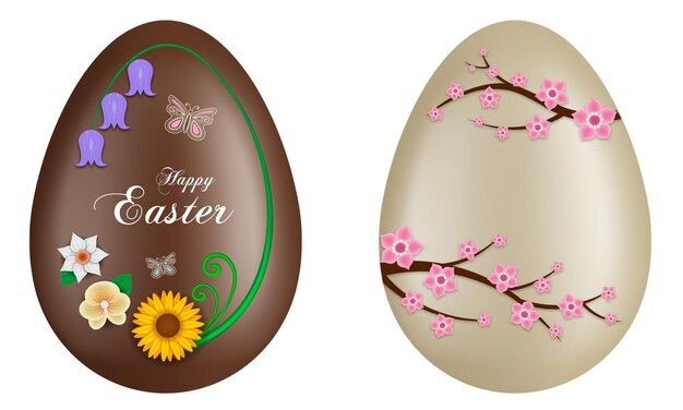 Uova di pasqua al cioccolato con fiori