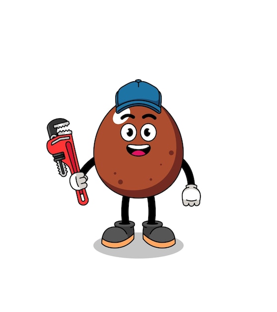 Chocolate egg illustration cartoon as a plumber character design