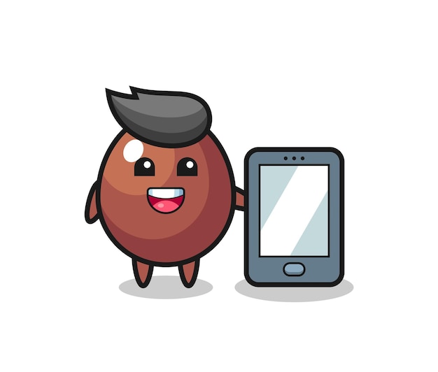 Chocolate egg illustration cartoon holding a smartphone , cute design