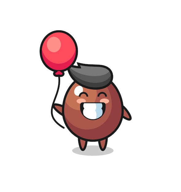 Chocolate egg mascot illustration is playing balloon , cute design