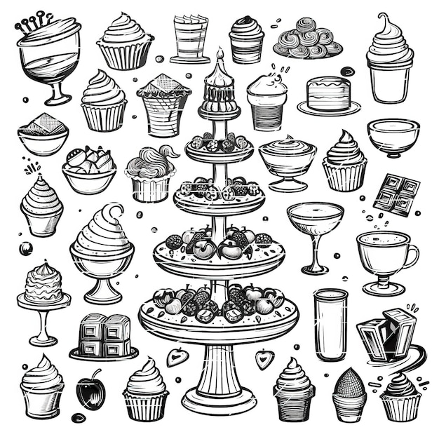 Chocolate Fountain flat vect set illustration high quality