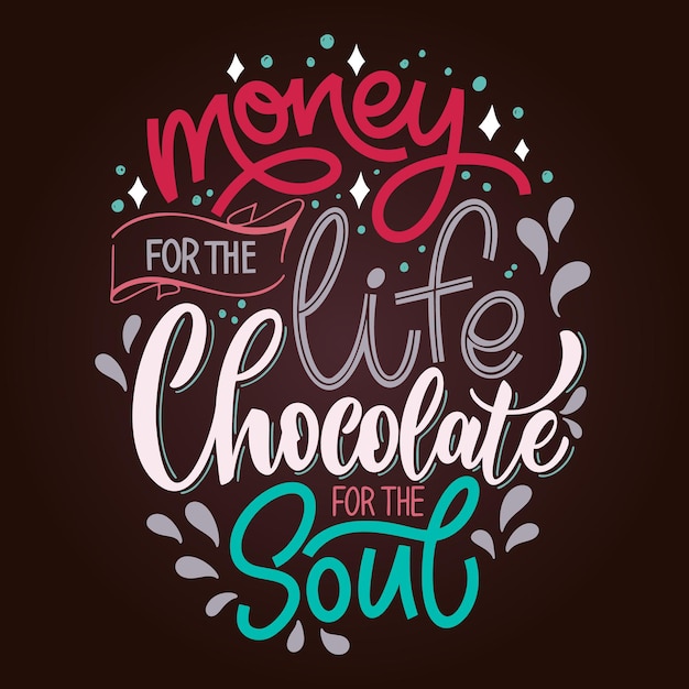 Chocolate hand lettering quote colorful christmas winter word composition vector design elements