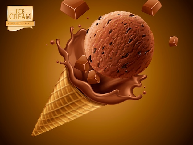 ベクトル チョコレートアイスクリームコーンのイラスト