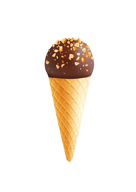 Illustrazione 3d isolata del cono gelato al cioccolato