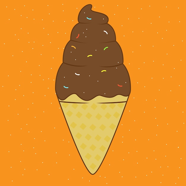 Vector chocolate ice cream cone with snow effect