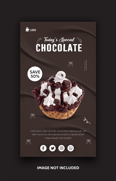 초콜릿 또는 아이스크림 메뉴 프로모션 소셜 미디어 스토리 템플릿