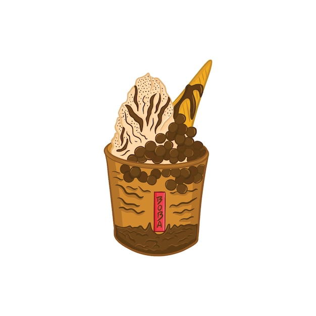 Chocolate ice cream in a paper cup vector illustration on white background