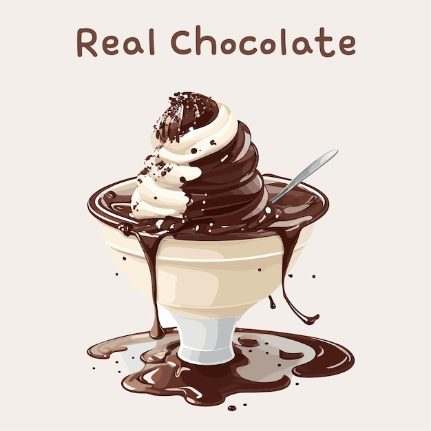 ベクトル チョコレートアイスクリームパフェ チョコレートシロップ イラスト