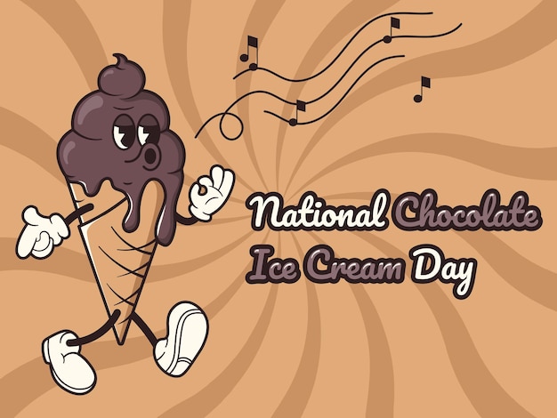 Il gelato al cioccolato in stile retro l'illustrazione vettoriale della giornata nazionale del gelato al cioccolato