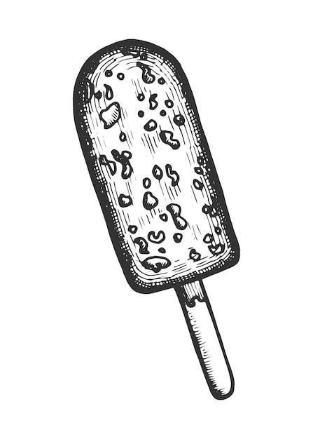 Chocolate ice cream on a stick sketch vector illustration