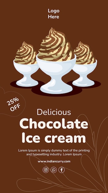 Vector chocolate ice cream vector social media template