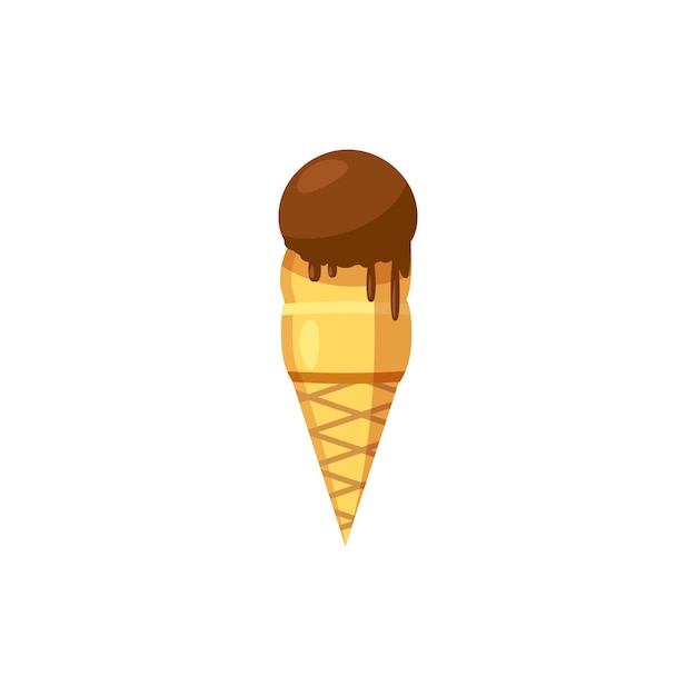 Chocolate ice cream in a waffle cone icon in cartoon style on a white background