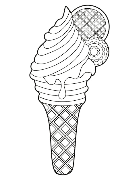 Chocolate Ice Cream with Cookies in a Wafer Cone coloring page