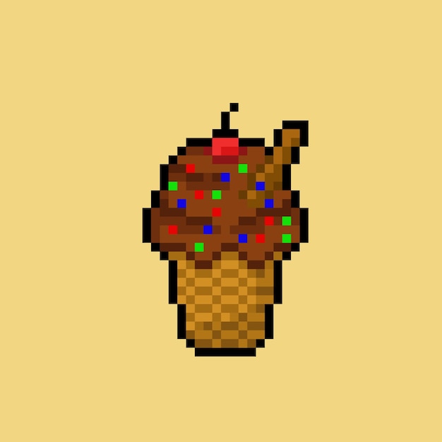 chocolate ice cream with pixel art style