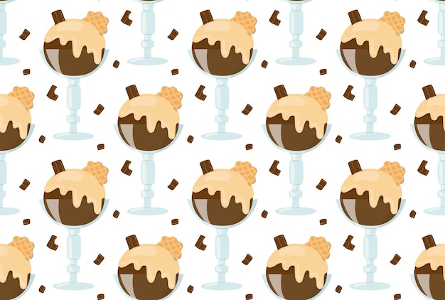 Chocolate icecream condensed milk cookie glass pattern Sweet cold dessert beautiful dish cup restaurant menu napkin modern holiday handmade wrapping paper print textile wallpaper festive background
