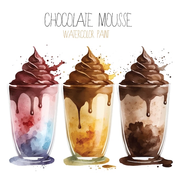 Vector chocolate mousse watercolor paint collection