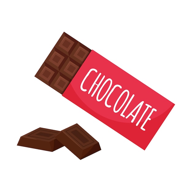 Cioccolato nella confezione e quadrati, pezzi di cioccolato. cibo dolce e malsano