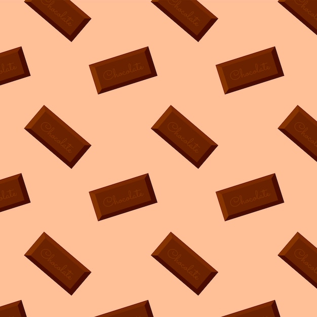 Vector chocolate pattern with bars pieces of chocolate in peach fuzz color 2024 background