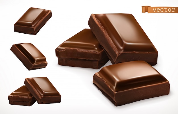 Vector chocolate pieces. 3d realistic  icon