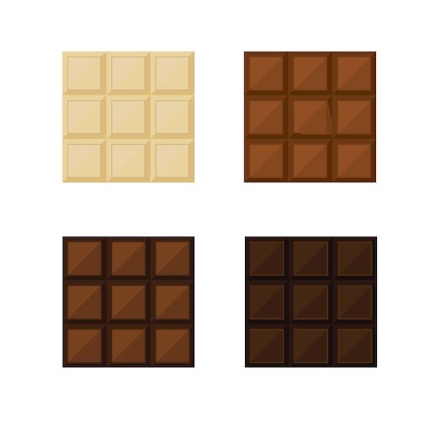 Chocolate pieces Realistic dark white and milk chocolate bars and candies chunk of cocoa dessert and square chocolate candy